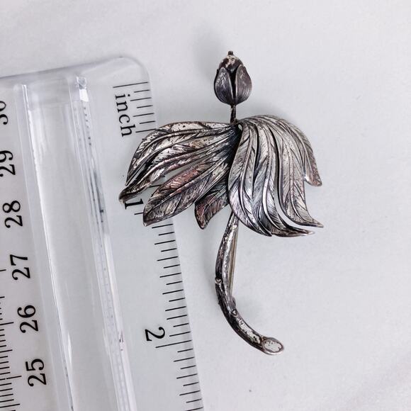 VTG Signed Danecraft Sterling Silver Floral Brooch Mid Century 1940s-1960s - Picture 8 of 8